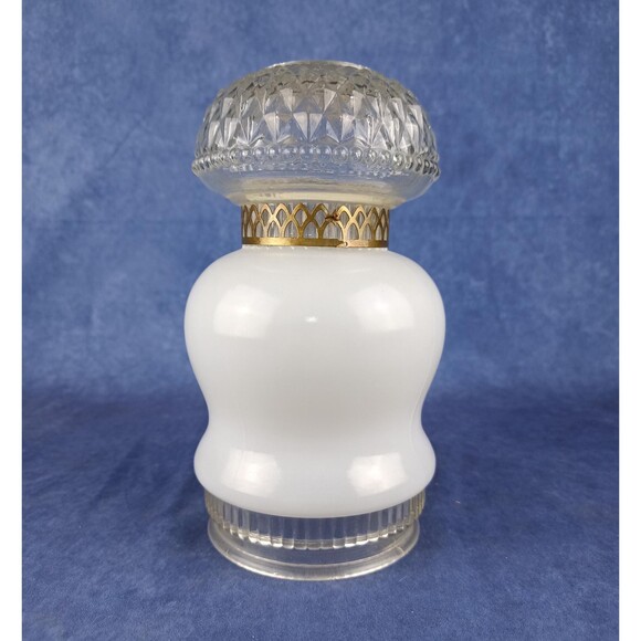 Ceiling Light Cover White Glass Brass Filigree Ring Mid Century Cowboy Glass - Picture 2 of 10